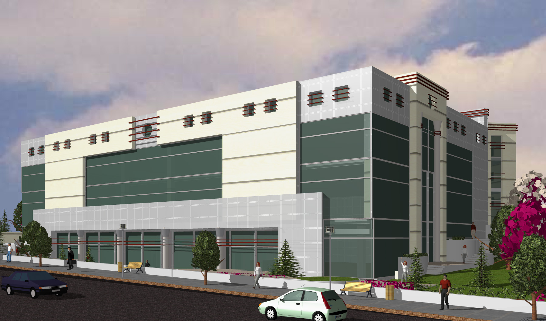 Side perspective render of the Montessori school building
